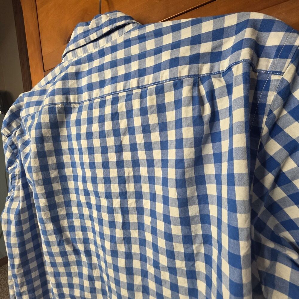J Crew Factory Size Medium Gingham Check Button Down Classic Blue White Cotton - Picture 9 of 9